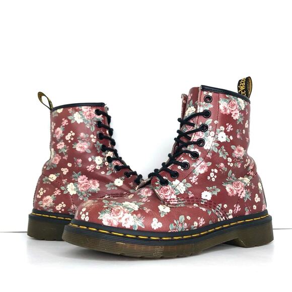 Dr Martens Vintage Rose Burgundy Lace Up Ankle Boots Women’s 6 Shoes - Picture 2 of 13